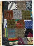 SALE Sari Kantha, Black/Brown/Multi, Hand Stitched Patchwork Quilt/Throw 39" x 59" #KN-25