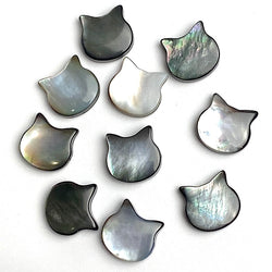 Pack of 10 Silvery Gray Cat Head Beads, Black/White Pearl Shell, Small 3/8", 10mm, Pack of 10 Kitties #LP-119