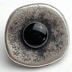 Intuition Antique Silver/Faux Onyx Button, 5/8" Shank Back Metal Button 15mm  #FJ-48