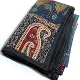 SALE Sari Kantha, Black/Brown/Multi, Hand Stitched Patchwork Quilt/Throw 39" x 59" #KN-25
