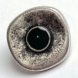 Intuition Antique Silver/Faux Onyx Button, 5/8" Shank Back Metal Button 15mm  #FJ-48