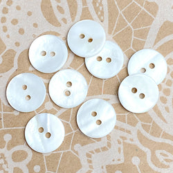 Re-Stocked, White River Shell 5/8" Iridescent 2-hole 15mm Button, Pack of 8 for $4.80  #0022