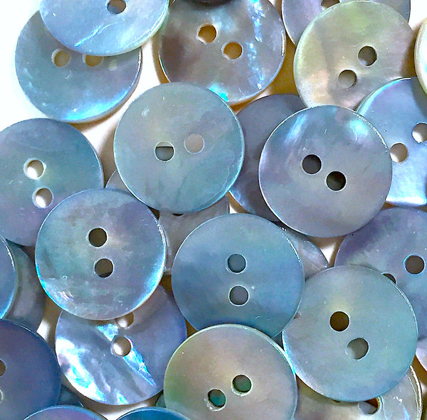 1/2" Light Blue Pearl Shell 2-hole Button, 13mm, Per Button   #241183-D