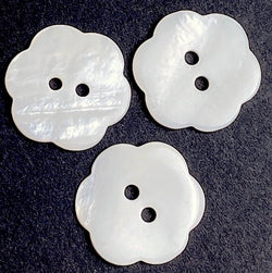 White Shell Flower-Shape 30L Buttons, 19mm / 3/4" Two Holes, Pack of 3 Buttons, #KB-936