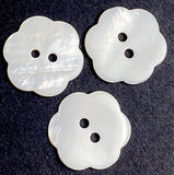 White Shell Flower-Shape 30L Buttons, 19mm / 3/4" Two Holes, Pack of 3 Buttons, #KB-936
