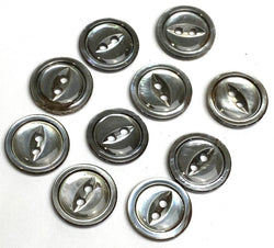 Charcoal Gray Shiny Shell 2 Hole Rimmed Button 9/16", Pack of 11 for $4.00  #KB-938