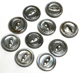 Charcoal Gray Shiny Shell 2 Hole Rimmed Button 9/16", Pack of 11 for $4.00  #KB-938