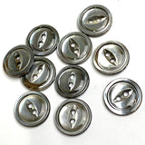 Charcoal Gray Shiny Shell 2 Hole Rimmed Button 9/16", Pack of 11 for $4.00  #KB-938