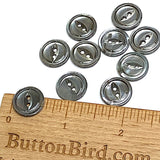Charcoal Gray Shiny Shell 2 Hole Rimmed Button 9/16", Pack of 11 for $4.00  #KB-938
