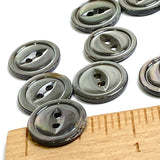 Charcoal Gray Shiny Shell 2 Hole Rimmed Button 9/16", Pack of 11 for $4.00  #KB-938