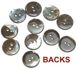 Charcoal Gray Shiny Shell 2 Hole Rimmed Button 9/16", Pack of 11 for $4.00  #KB-938