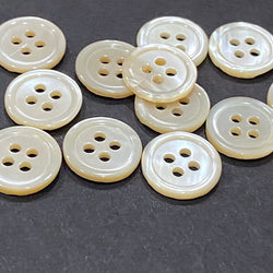 Pastel Golden Beige Lustre, 4-Hole Rimmed Pearl Shell Buttons 13mm / 1/2" / 20L, Pack of 24  #KB-943