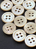 Pastel Golden Beige Lustre, 4-Hole Rimmed Pearl Shell Buttons 13mm / 1/2" / 20L, Pack of 24  #KB-943