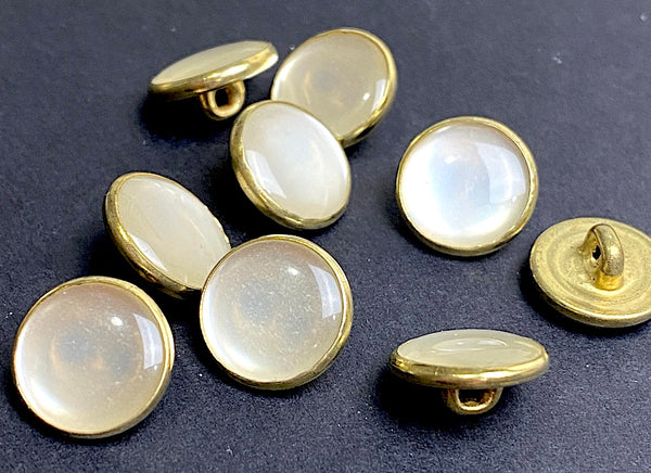 White + GOLD Faux Pearl Western Shirt Buttons Not Snaps, Shank Back 13mm / 1/2", Pack of 20 #KB-944
