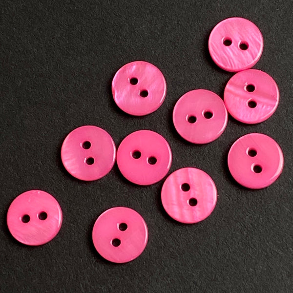 SALE, 3/8" Bright Pink River Shell 2-hole Button, Pack of Ten,  # SK-2251