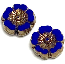 Czech Glass Cobalt Small Daisy Bead, 10mm / 3/8", Pack of 2 Beads #AB-607