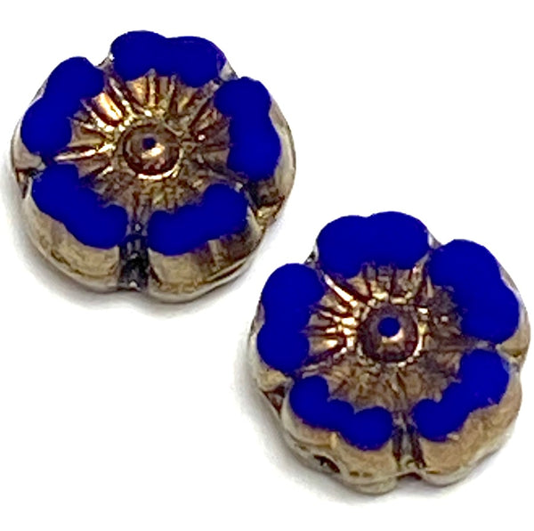 Czech Glass Cobalt Small Daisy Bead, 10mm / 3/8", Pack of 2 Beads #AB-607
