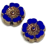 Czech Glass Cobalt Small Daisy Bead, 10mm / 3/8", Pack of 2 Beads #AB-607