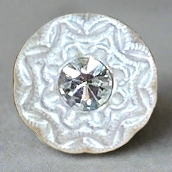 SALE, White Pearl Glass 9/16" Crystal Center Czech Glass Button 14mm, #CZ 109