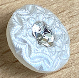 SALE, White Pearl Glass 9/16" Crystal Center Czech Glass Button 14mm, #CZ 109