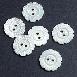 Last Ones, Flower Shape 5/8" 2-Hole Pearl Shell Button, Pack of SIX #683