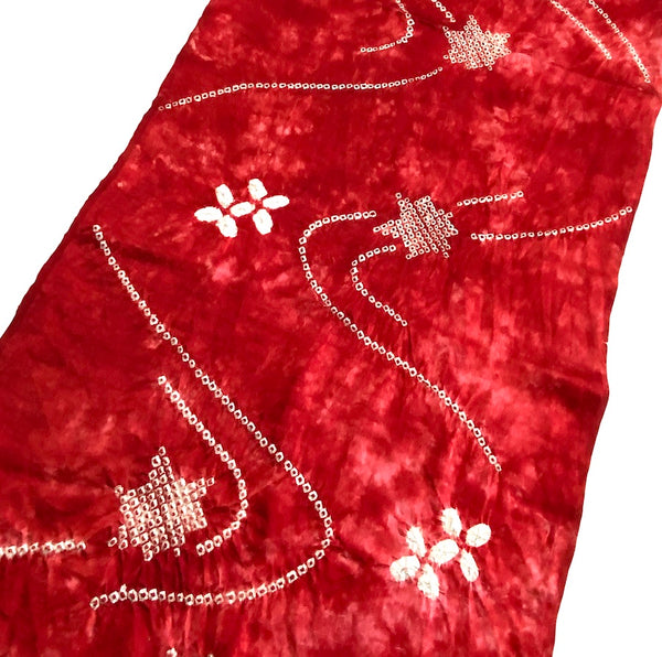 Cherry Red Vintage Shibori Kimono Silk from Japan, 15" x 77" Piece #AR422