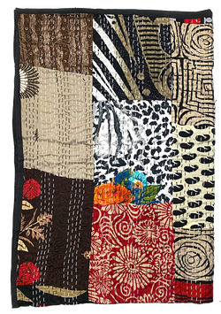 SALE Sari Kantha - Black/Multi, Hand Stitched Patchwork Quilt/Throw 39" x 59" #KN-16