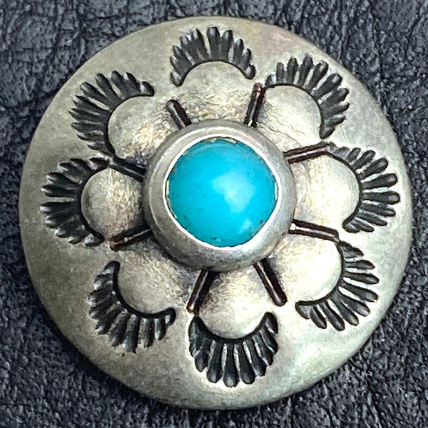 Re-Stocked, Desert Primrose w/ "Turquoise", 5/8" Southwest Button USA, #SW-53 Smooth Bezel