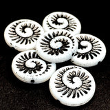 Black + White Ammonite Swirl, Czech Glass Opaque Beads 11/16" / 18mm, Pack of 6 Beads  #L-340