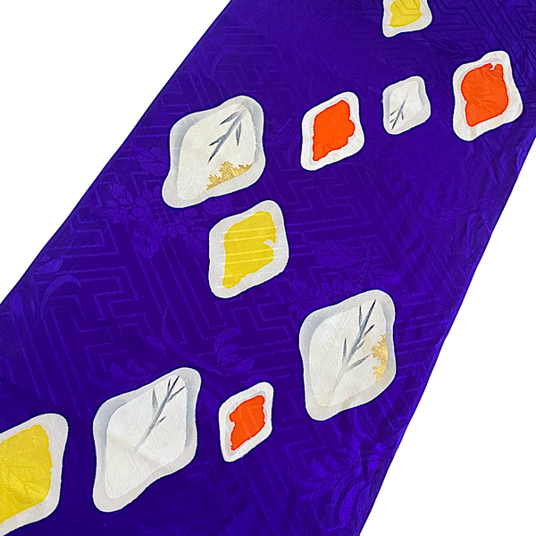 Purple Diamond Windows Vintage Kimono Silk Crepe from Japan 13.5" x 60"  #7751