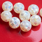 White Pearly Mosaic Rounds Iridescent Artisan Beads, 10mm / 3/8"  #L-64118