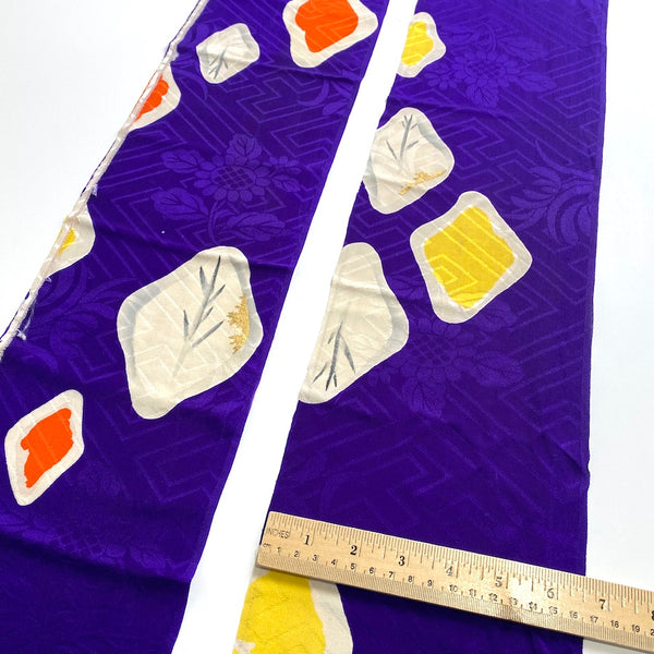 Purple Diamond Windows Vintage Kimono Silk Crepe from Japan, Four Skinny Pieces  #7751