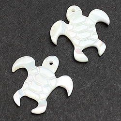 Tiny White Sea Turtle Charms, 5/8" One Hole, Natural MOP Iridescent Shell, Pack of TWO  #LP-124