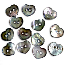 TEN Rustic Gray Iridescent Pearl Hearts, 2-Hole Buttons, 1/2", Pack of 10 #KB-912