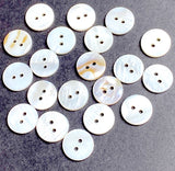 White 9/16" Two-Hole River Shell Buttons, 14mm, A Few Butterscotch Highlights, Pack of 20  # LP-67-20