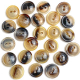 5/8" Brown/Tan Natural Horn Button 2-hole Rimmed 16mm, Per Button #SK-0090