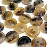 5/8" Brown/Tan Natural Horn Button 2-hole Rimmed 16mm, Per Button #SK-0090