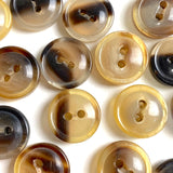 5/8" Brown/Tan Natural Horn Button 2-hole Rimmed 16mm, Per Button #SK-0090