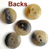5/8" Brown/Tan Natural Horn Button 2-hole Rimmed 16mm, Per Button #SK-0090