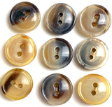 5/8" Brown/Tan Natural Horn Button 2-hole Rimmed 16mm, Per Button #SK-0090