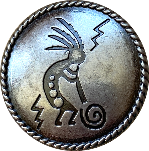 Re-Stocked - Kokopelli Silver Round Concho 1-1/4" Screwback  #SWM-17   1.25"
