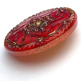 Red Handpainted Czech Lacy Glass Button, 1-1/16", Susan Clarke #SC1519F