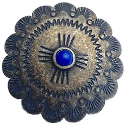 Antique Look Sunrise Scallop with 'Lapis' Zia Symbol, Rustic/Dark Concho Button, Nickel Silver, US-Made, Shank Back, 1.25"  #SW-352