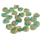 Czech Glass Bead, Green/Turquoise/Gold Leaf Drop, 3/8" / 9mm, 25 Beads, #L-886