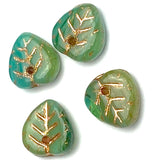 Re-Stocked, Czech Glass Bead, Small Green/Turquoise/Gold Leaf Drop, 3/8" / 9mm, 25 Beads, #L-886