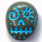 Sugar Skull Pebble Bead, Gray with Blue, 5/8" / 16mm Oval, Czech Glass #L-551