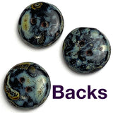 Re-Stocked, Black Rustic Czech Glass Sunray Flower, 2 hole button 14mm / 9/16"  #L-978