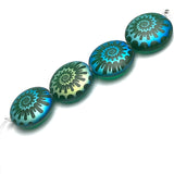 Cosmic Rainbow Translucent Ammonite Swirl, Czech Glass Laser Bead 13/16" / 20mm, Pack of 4 Beads  #L-494