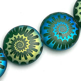 Cosmic Rainbow Translucent Ammonite Swirl, Czech Glass Laser Bead 13/16" / 20mm, Pack of 4 Beads  #L-494