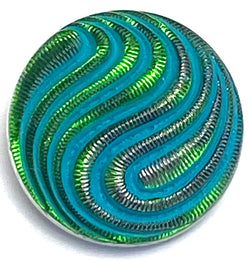 SALE, Yin Yang Emerald Ocean Paisley Czech Glass 18mm / 3/4"  # CZ 175